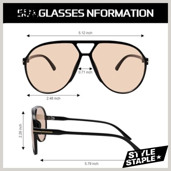 Retro Aviator Sunglasses Oversized Square Frame UV Protection Unisex